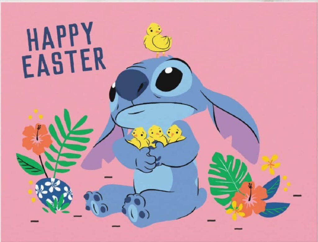 Adorable Easter Wallpaper: Blue Character, Chicks, & Flowers
