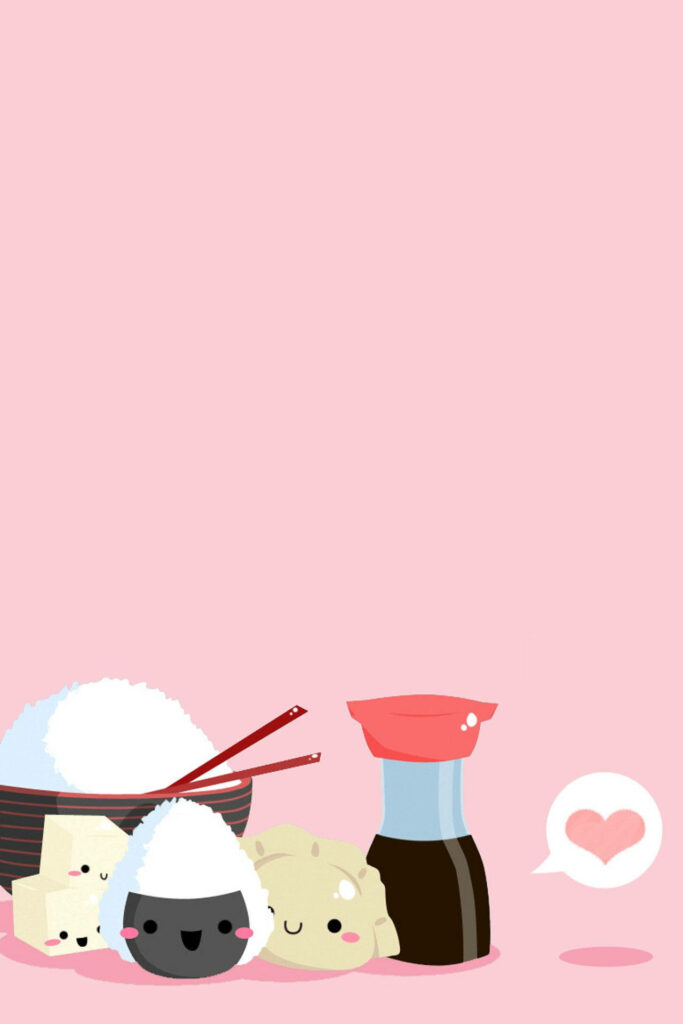 Adorable Emoji Food Phone Wallpaper on Soft Pink Background