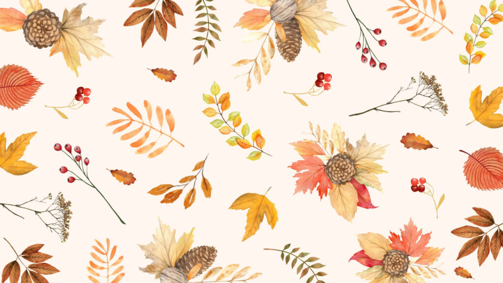 Celebrating Autumn's Leafy Splendor: Charming Fall Foliage Captured Against a Tranquil Beige Canvas Wallpaper