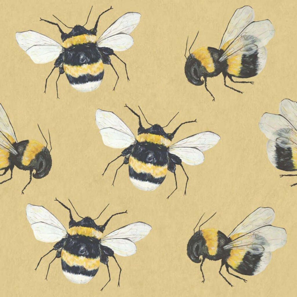 Hand painted cute fat bees wallpaper with soft yellow and black stripes for iPhone background