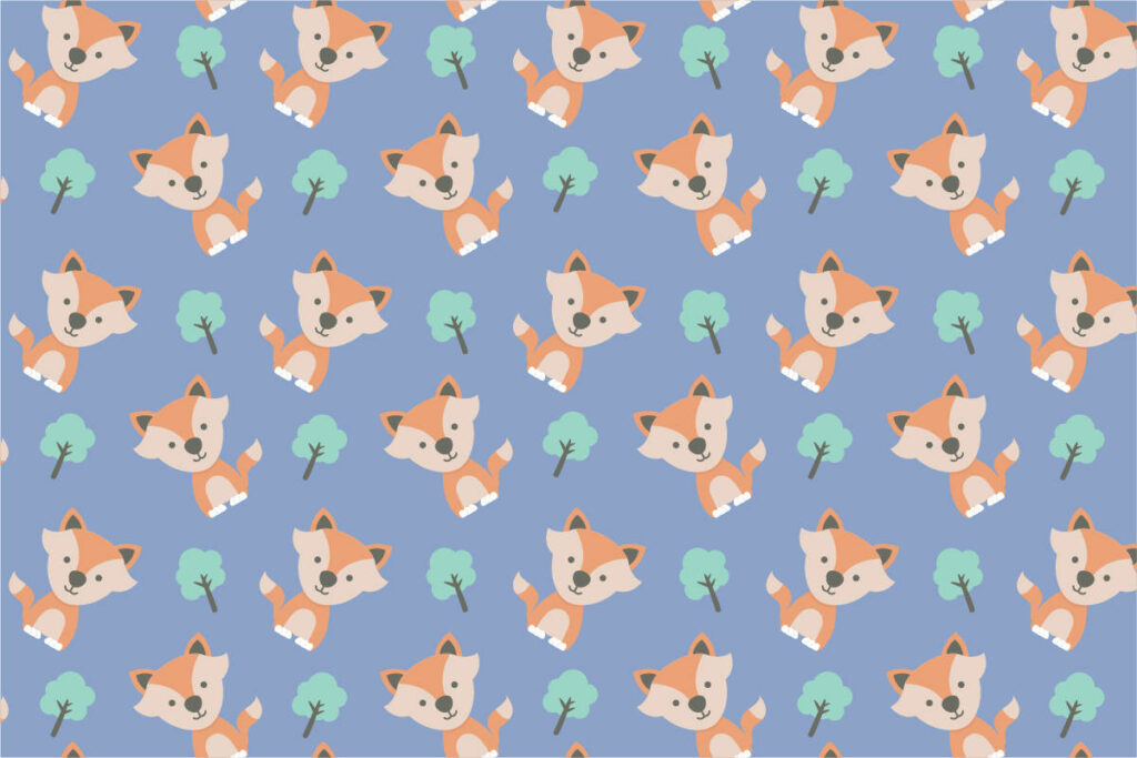 Cuteness Overload: Playful Fox Clip-arts Dance Across a Serene Pastel Blue Background Wallpaper