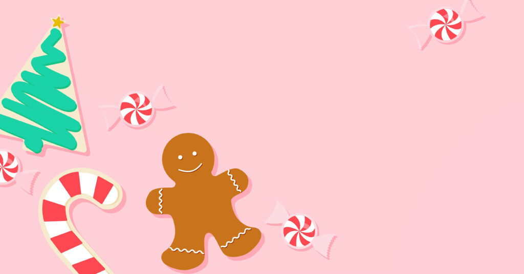 Pastel Pink Gingerbread Man Wallpaper with Whimsical Christmas Decor