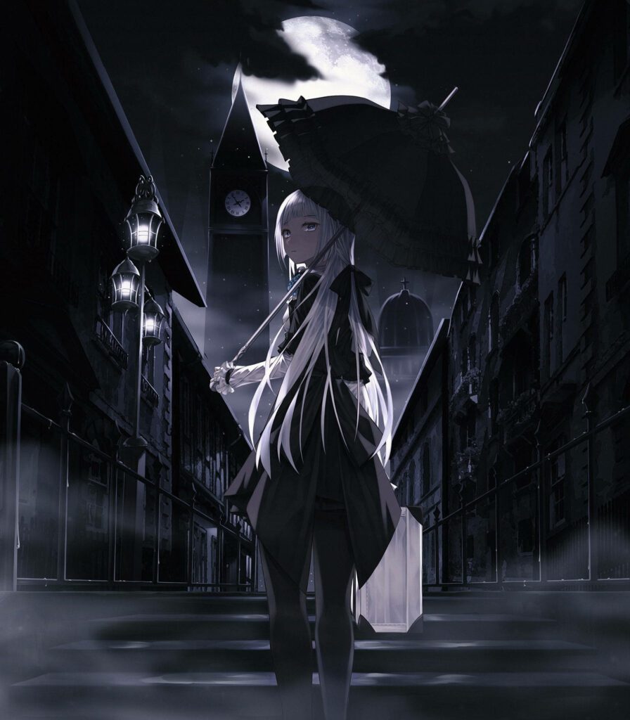 Cute Gothic Anime Girl Wallpaper: Moonlit Mystery & Kawaii Charm
