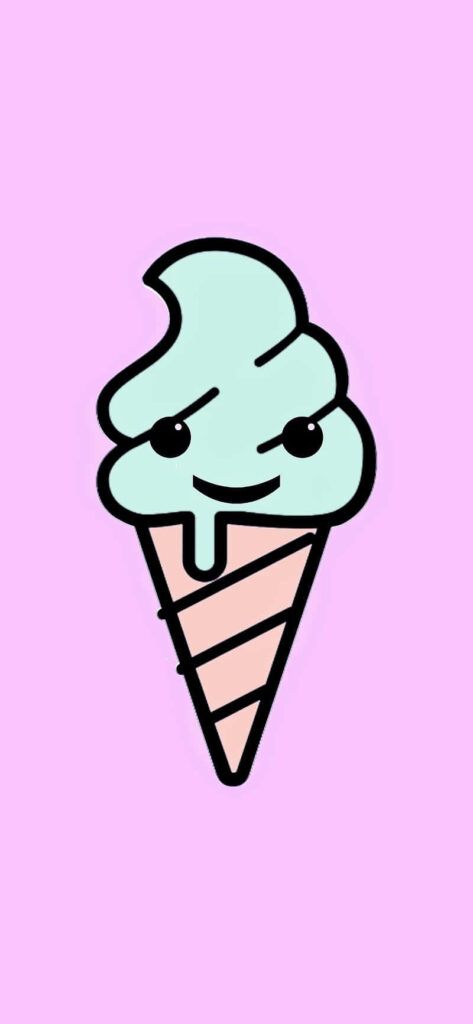 Cute green ice cream cone with smiling face minimalist style pastel background wallpaper