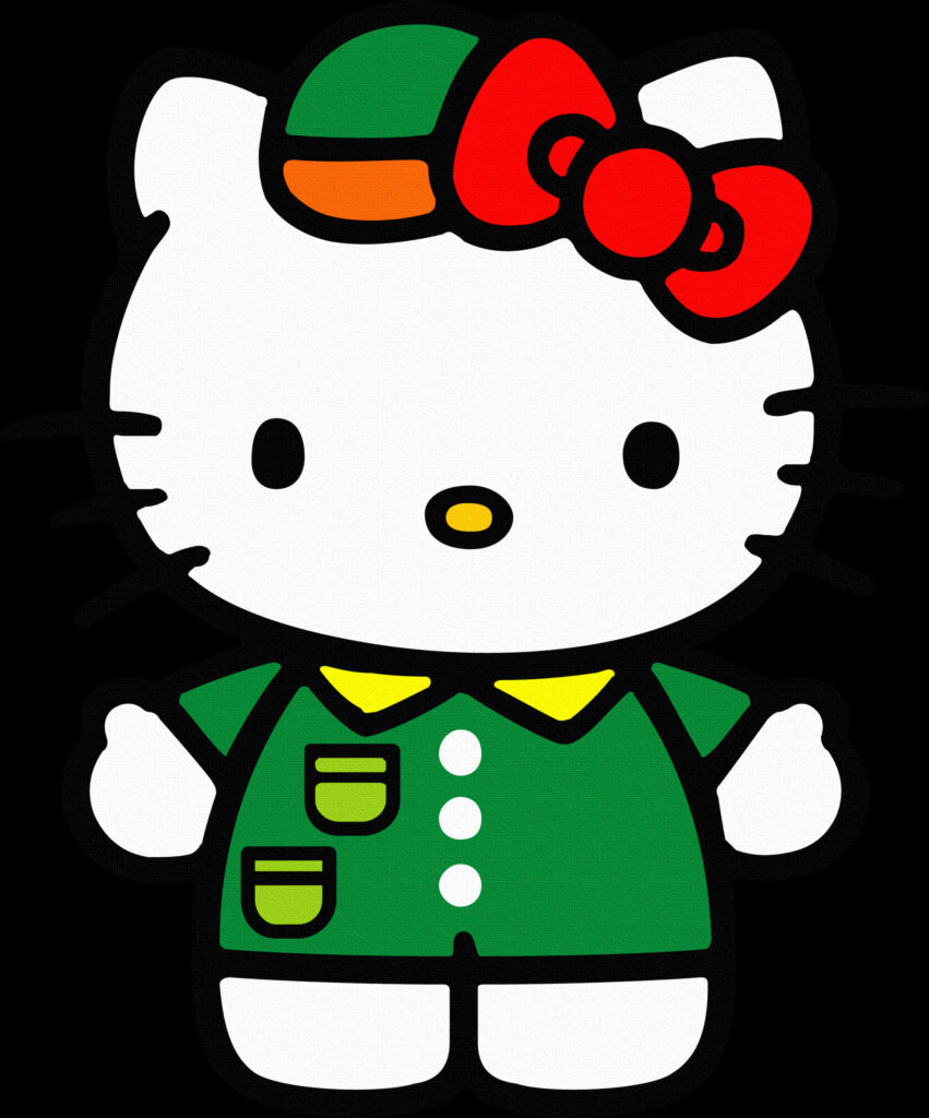 Adorable Character Wallpaper: Cute Green Outfit with Red Bow