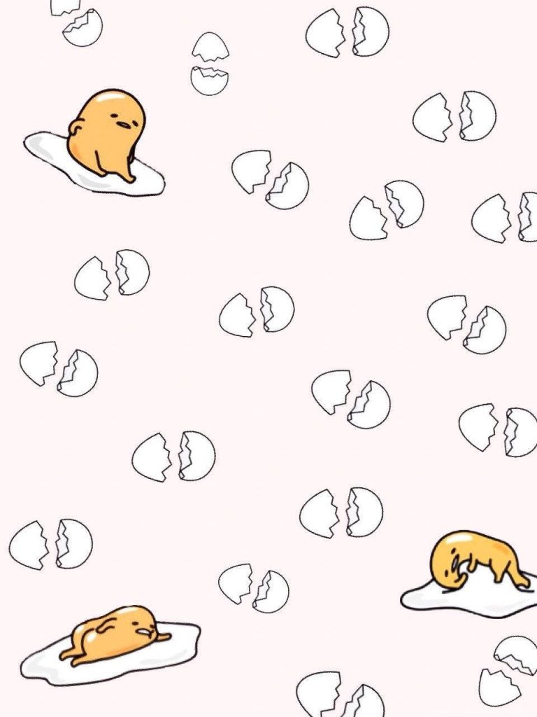 Cute Gudetama egg pattern wallpaper with lazy Sanrio character on pastel pink background