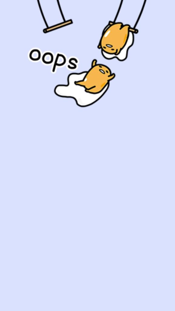 Gudetama phone wallpaper playful lazy egg swinging falling oops caption soft blue background