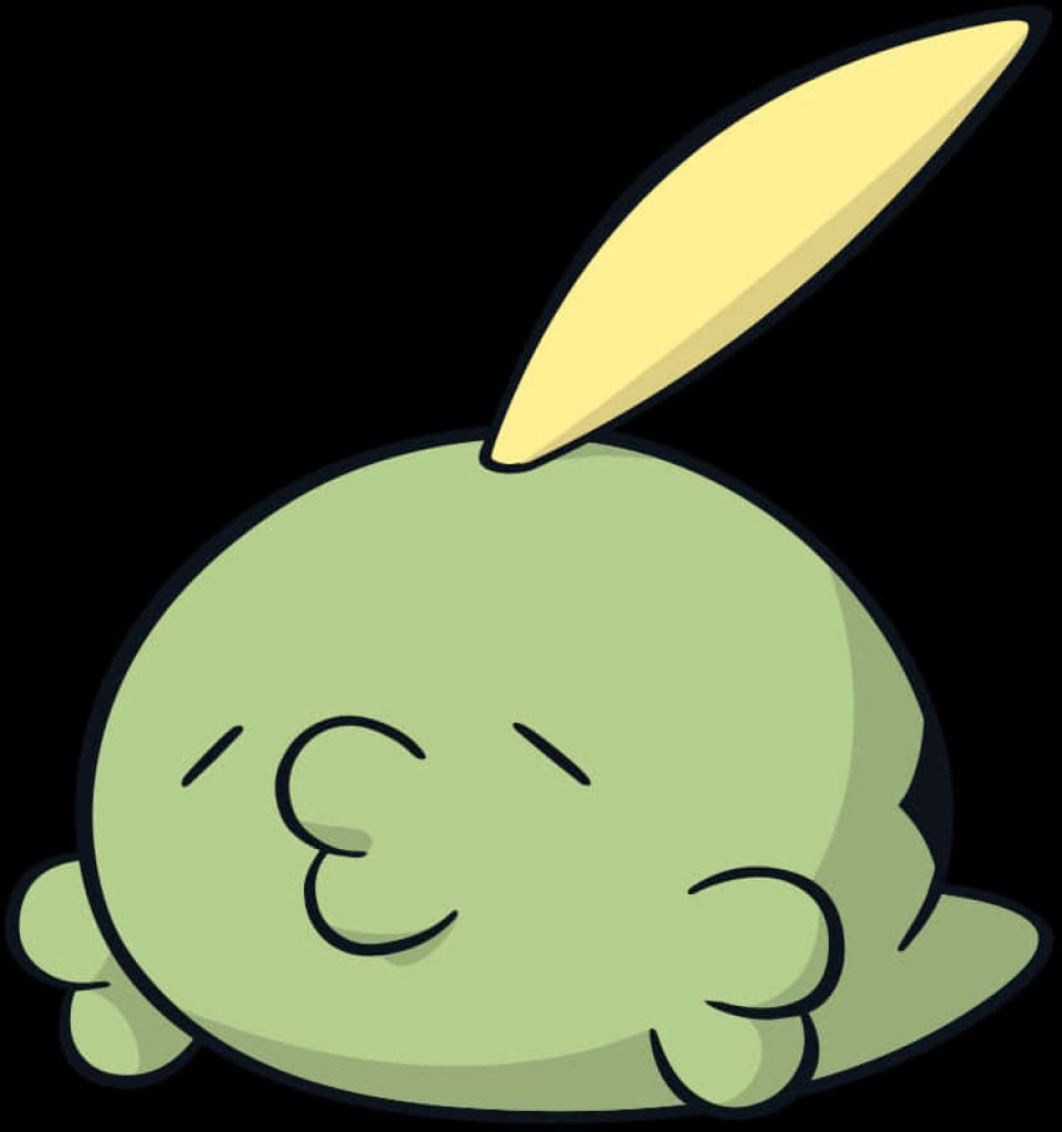 Cute Gulpin Pokémon with yellow feather antenna peaceful expression minimalist black wallpaper