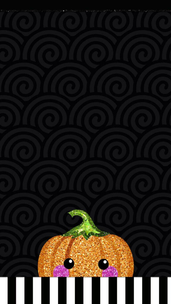 Candy Corn Pumpkin: Adorably Shy Halloween Phone Background with Spiraling Black Lines Wallpaper