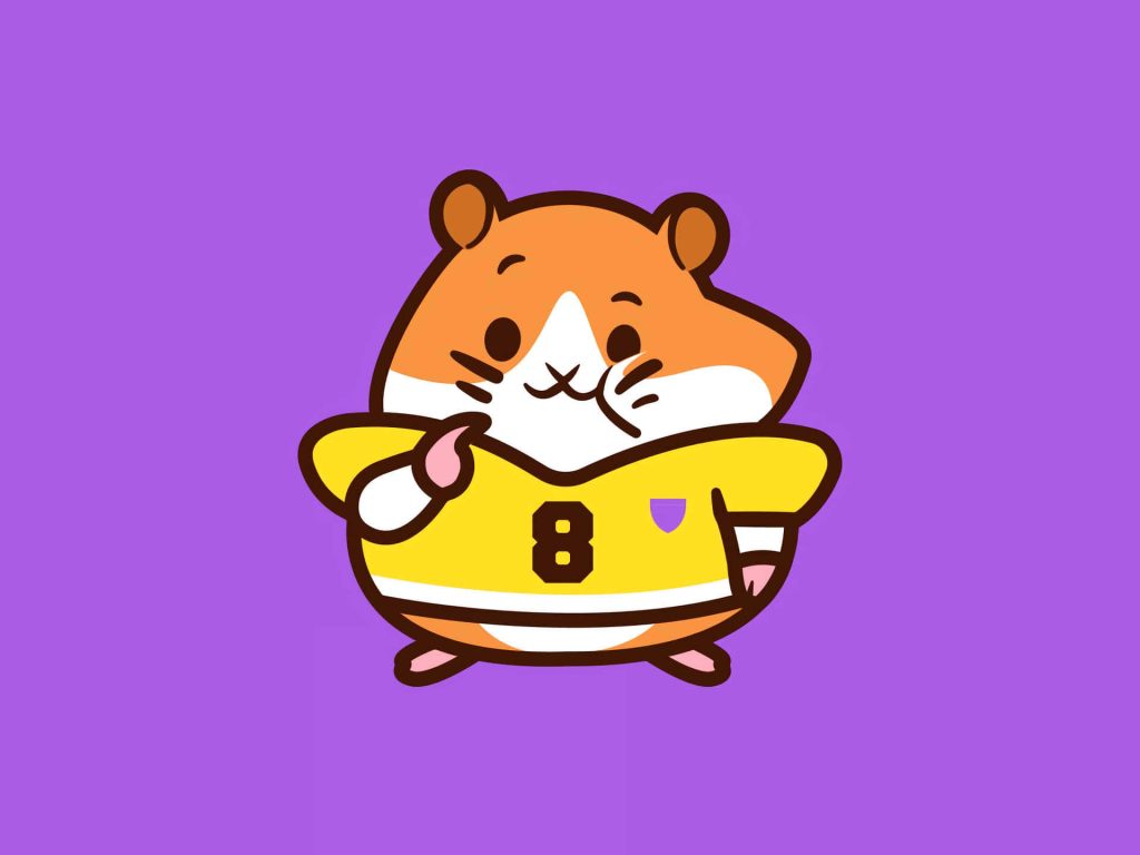 Cute hamster cartoon in yellow jersey on vibrant purple background minimalist wallpaper