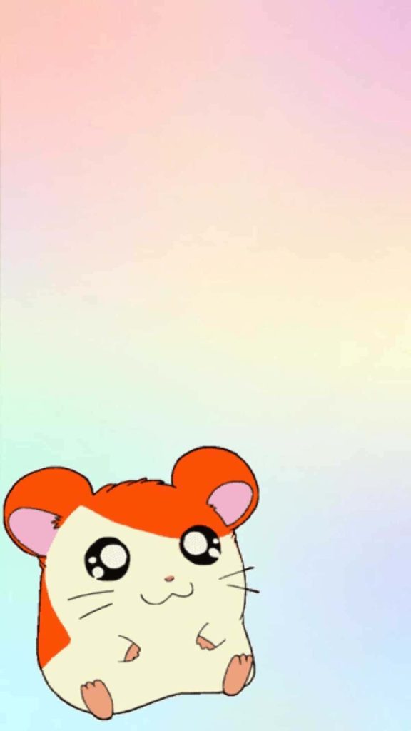 Hamtaro orange white hamster on soft pastel gradient minimalist cute anime wallpaper background