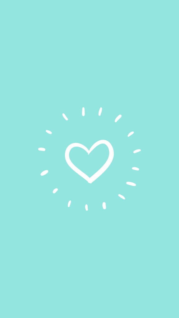 Charming Teal Wallpaper with White Heart Design for iPhone