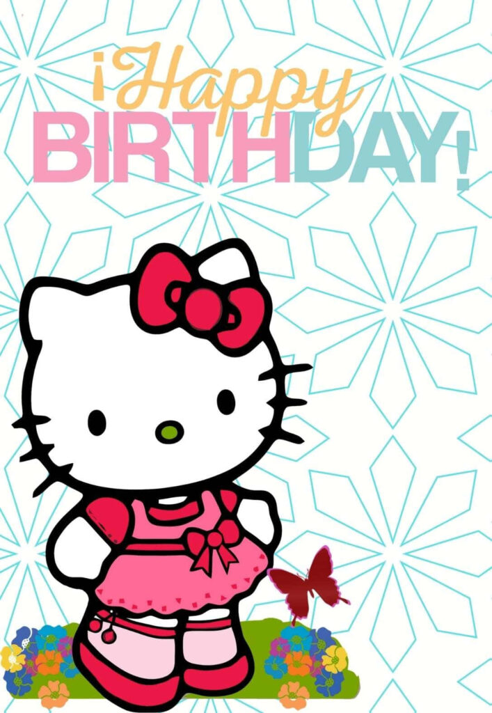 Hello Kitty Birthday Wallpaper: Cute Design with Flowers & Butterflies