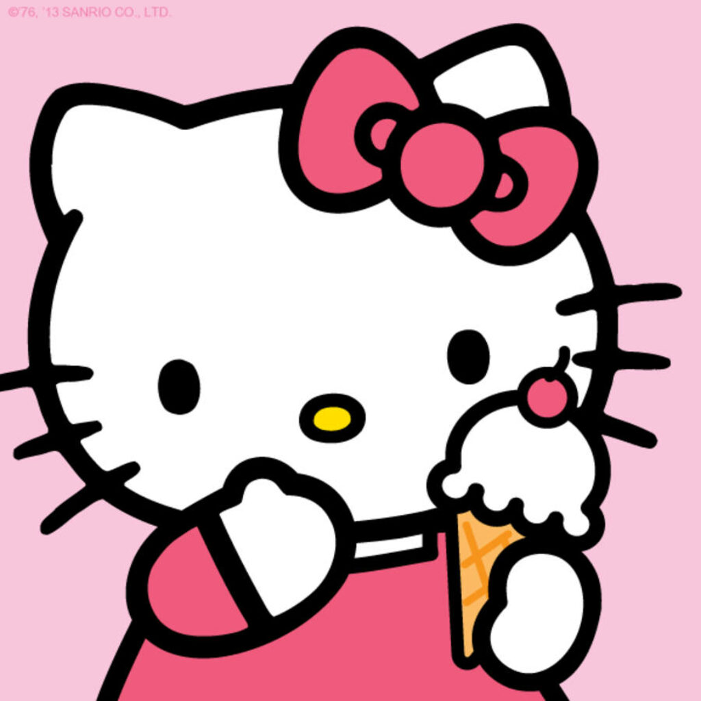 Adorable Hello Kitty Cartoon Wallpaper with Ice Cream on Pink Background