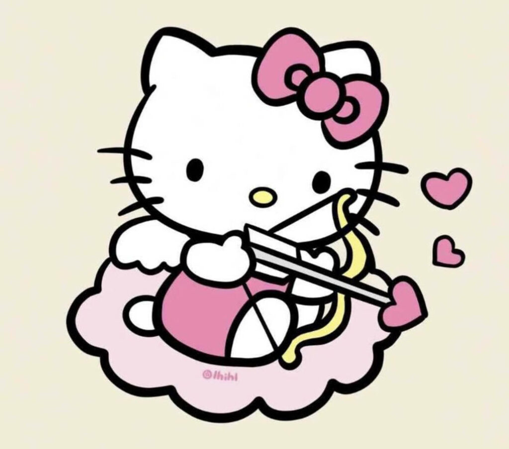 Adorable Cupid Hello Kitty Wallpaper on Fluffy Pink Cloud
