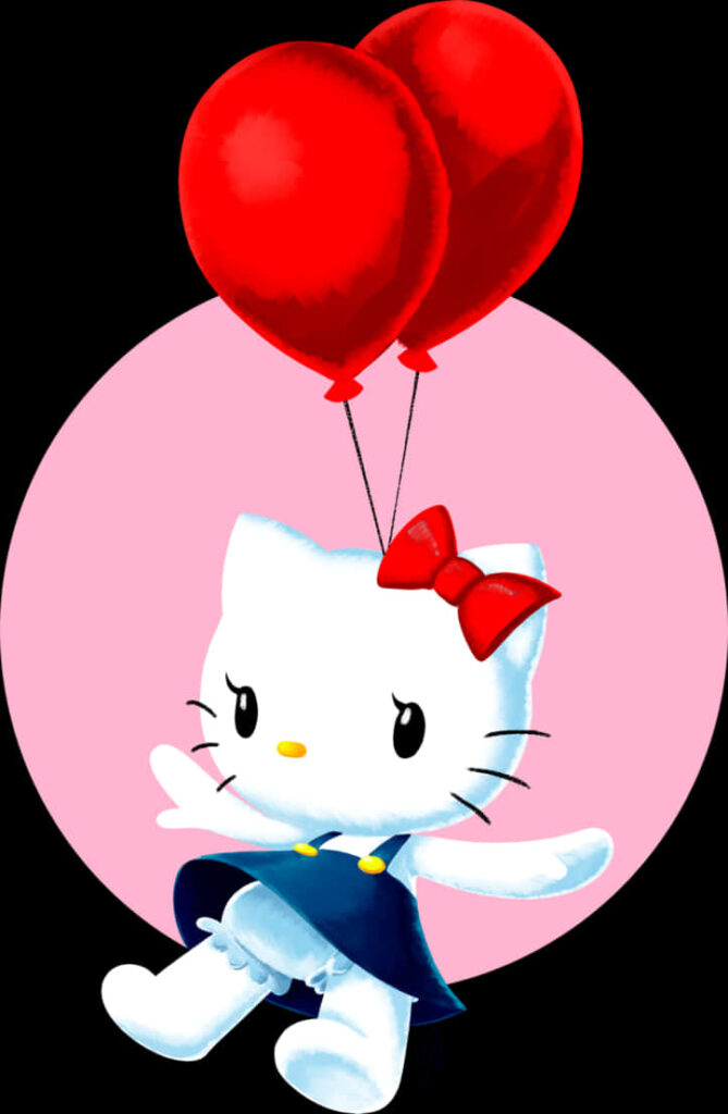 Cute Hello Kitty with Red Balloons (Soft Pink Background) Wallpaper