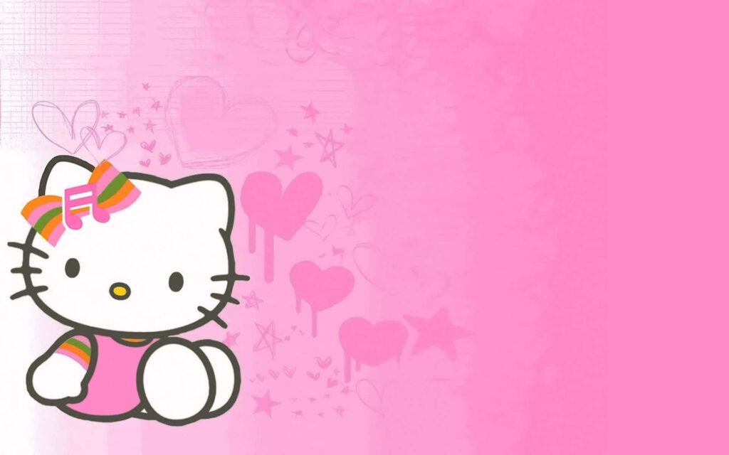 Cute Hello Kitty-Inspired Wallpaper with Pink Hearts & Stars