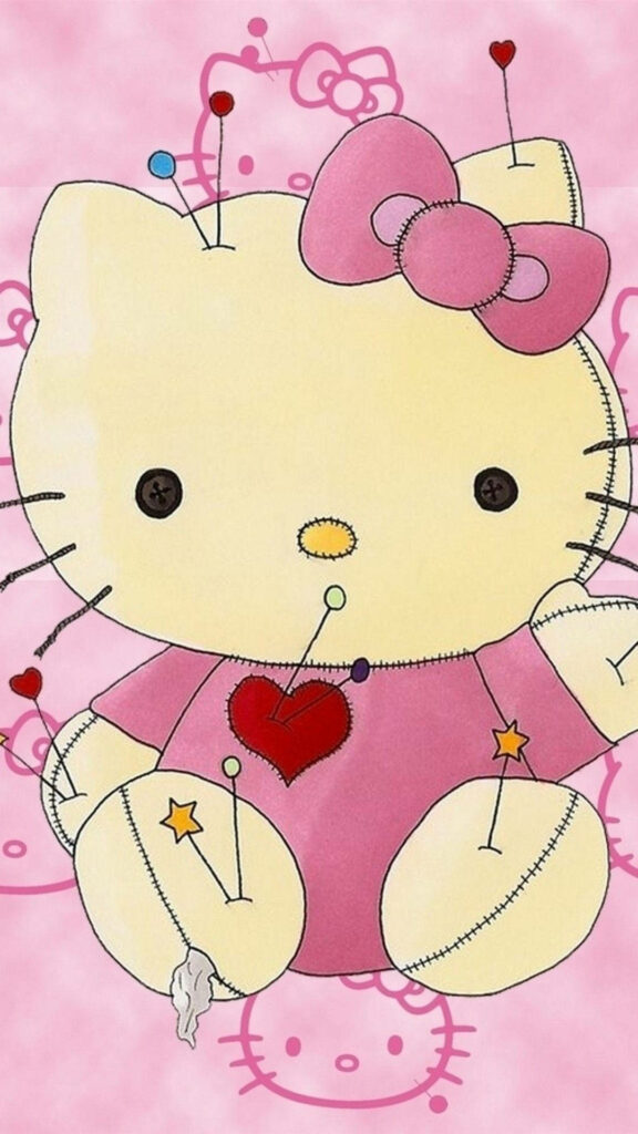 Charming Hello Kitty Plush Doll Wallpaper in Soft Pink Design