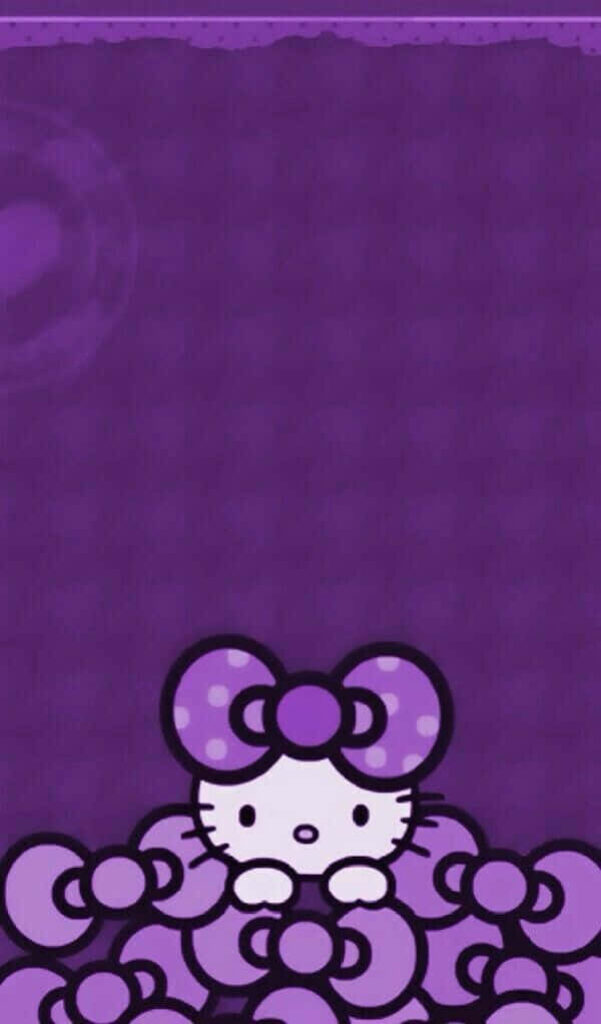 Charming Purple Hello Kitty Wallpaper with Playful Bow Design