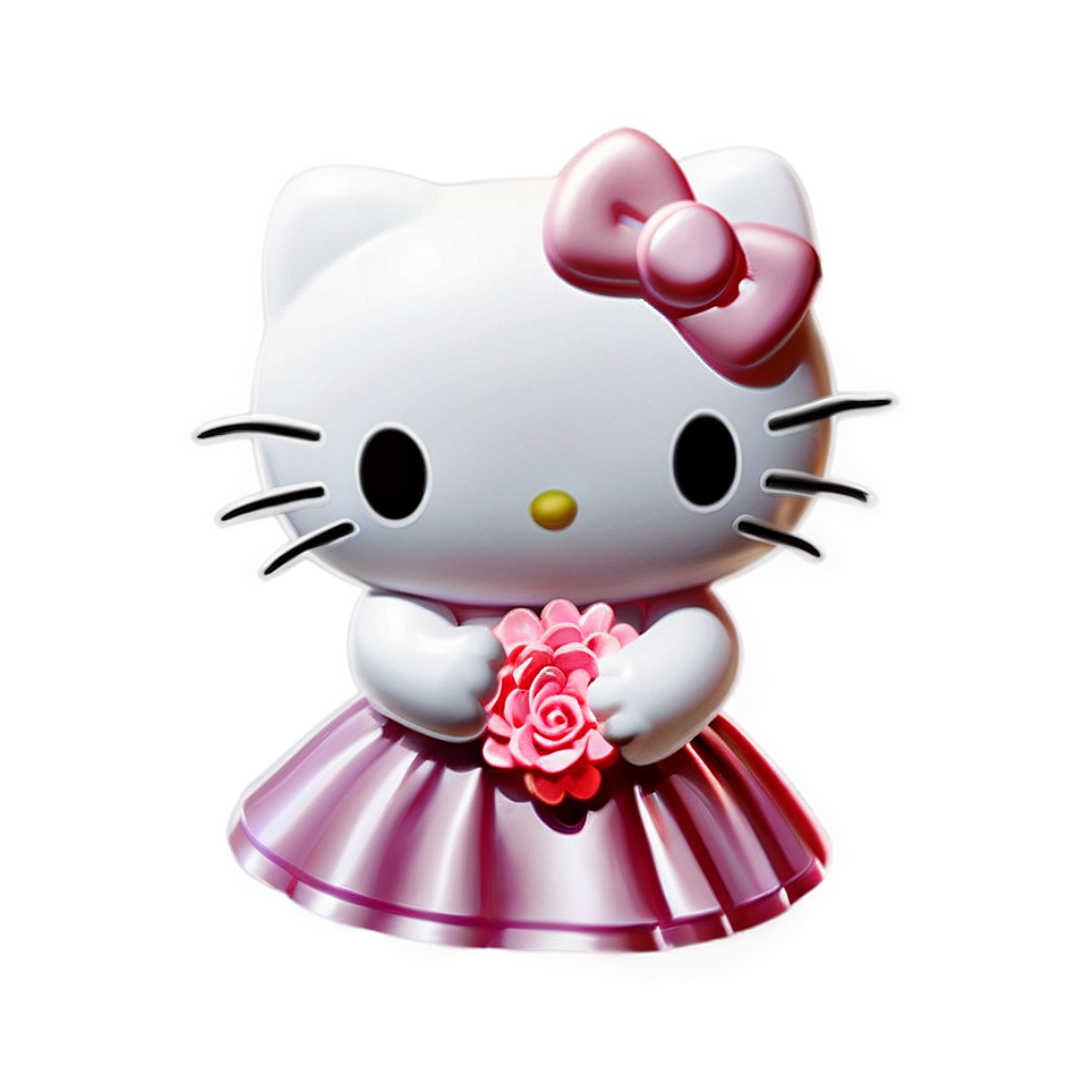 Cute Hello Kitty in Pink Dress with Bow and Rose - Charming Illustration Wallpaper
