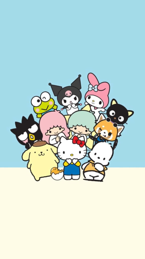 Charming Hello Kitty & Friends Wallpaper on Blue & Cream Background
