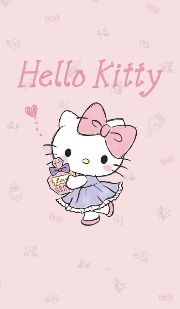 Charming Hello Kitty Wallpaper with Pink Floral & Cupcake Design