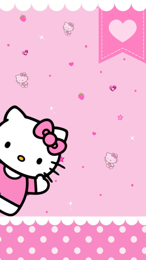 Adorable Hello Kitty Pink Wallpaper with Strawberries & Hearts