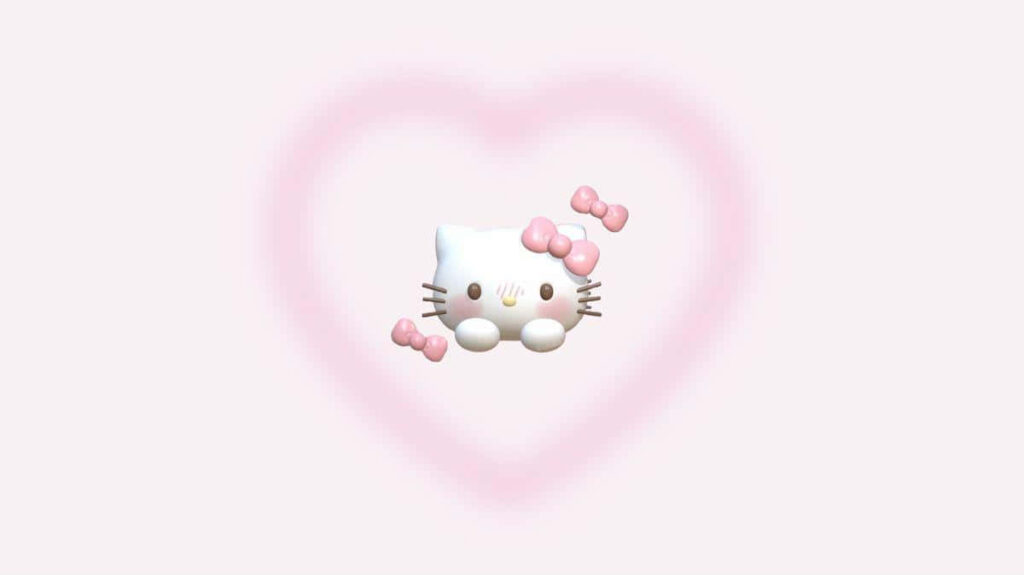 Charming Hello Kitty Wallpaper with Pink Bow and Soft Heart Background
