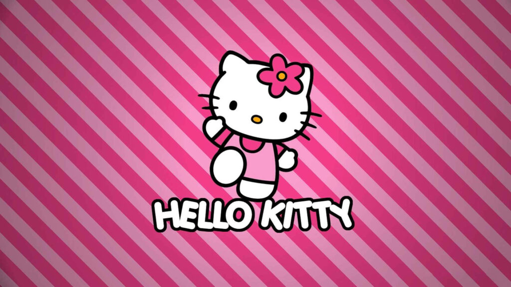 Vibrant Hello Kitty Wallpaper with Pink Bow & Striped Background