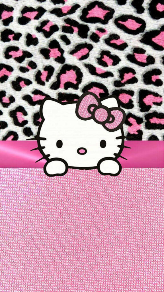 Hello Kitty Wallpaper: Cute Design with Pink Bow & Leopard Print