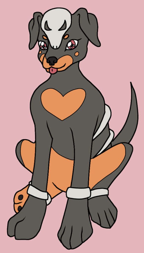 Cute digital Houndour Pokémon illustration with skull cap heart chest pattern on pink background Wallpaper