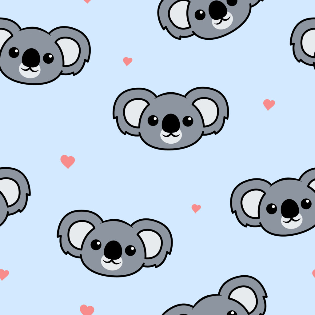Playful Koala Faces Wallpaper - Cute Pattern on Light Blue Background