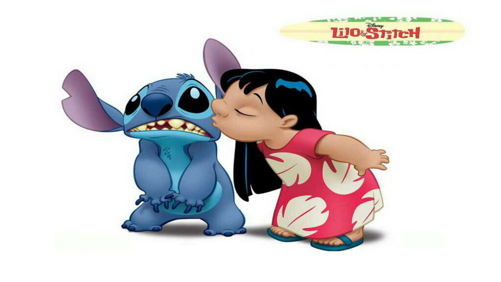 Adorable Lilo & Stitch Wallpaper: Kisses & Warmth on White Background