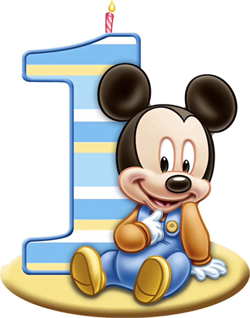 Cute Mickey Mouse First Birthday Wallpaper: Blue Number One Illustration