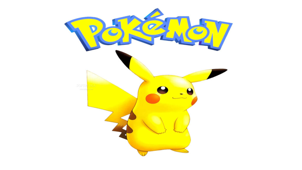 Pikachu's Adorable Minimalist Portrait with Pokémon Logo Wallpaper