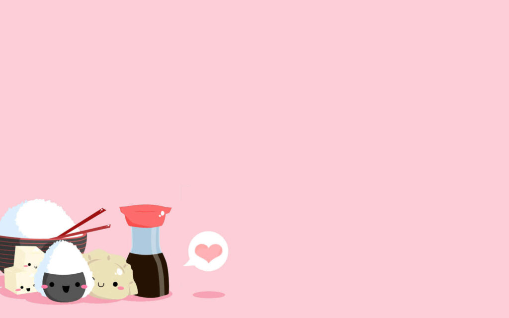 Charming Minimalistic Wallpaper: Adorable Rice Balls & Soy Sauce