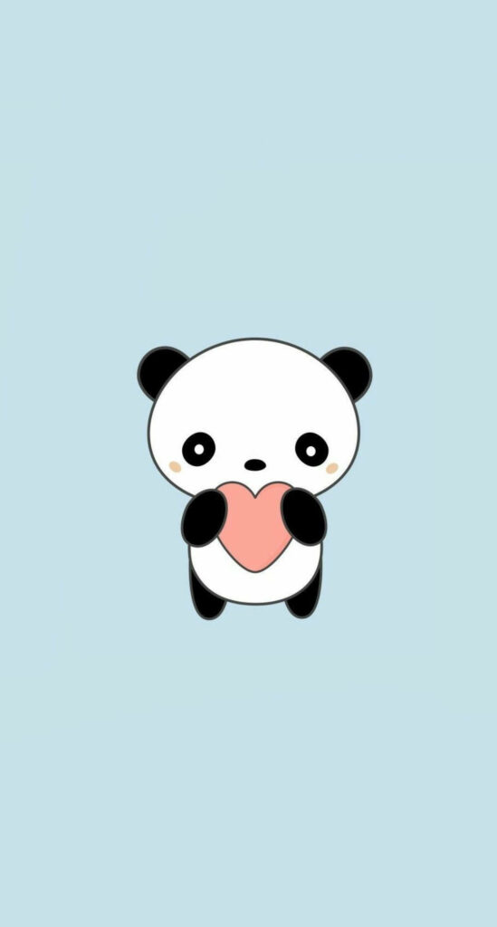 Sweet Panda Heart Wallpaper: Simple Pastel Aesthetic Background