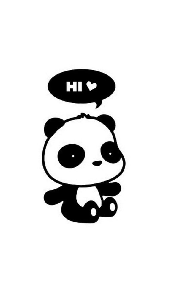 Charming Panda Wallpaper: Cute Design with 'Hi ♥' Speech Bubble