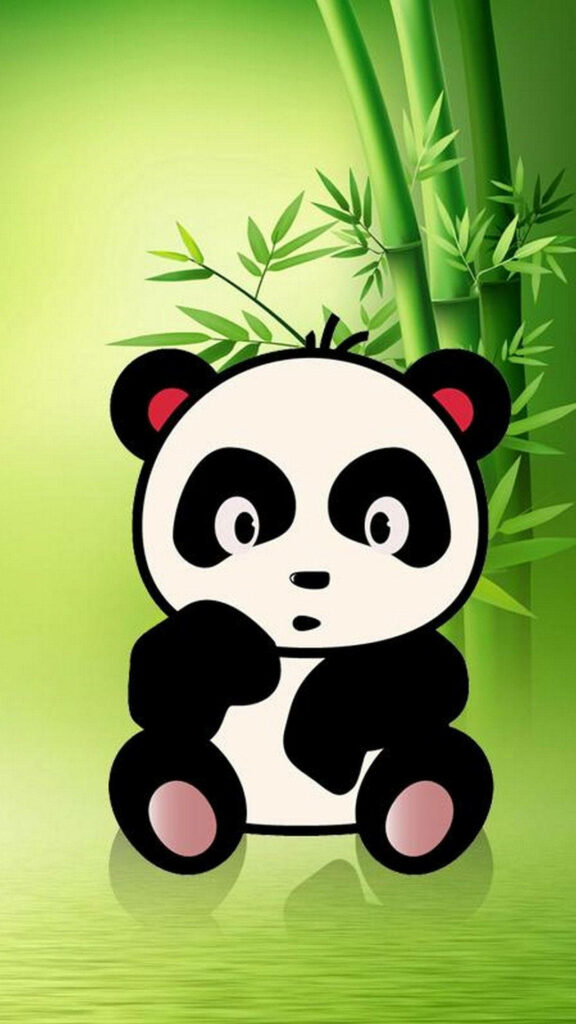 Bamboo Wonderland: Adorable Panda with Vibrant Red Ears Poses Against Lush Greenery Wallpaper in 1080p Full HD 1080x1920 Resolution