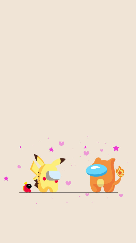 Cute iPhone Wallpaper: Pikachu & Charmander as Among Us Characters