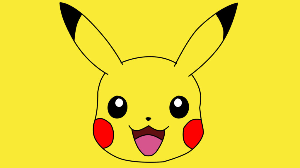 Pikachu's Beaming Smile: A Cheery and Adorable Portrait on Vibrant Yellow Canvas Wallpaper