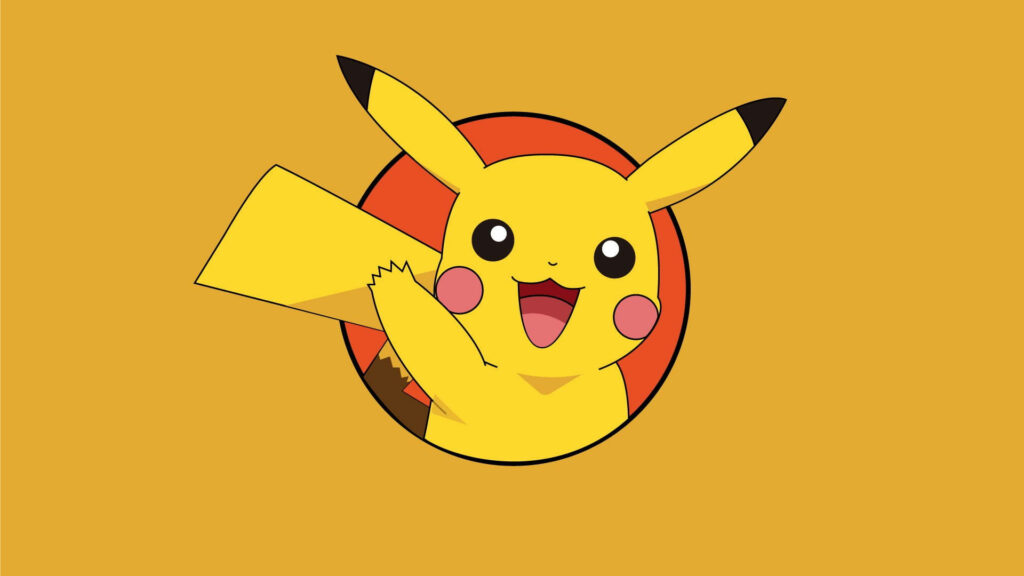 Pikachu's Charming Greeting: Adorable HD Snapshot on Vibrant Orange Circle Frame - Pokemon HD Background Picture Wallpaper