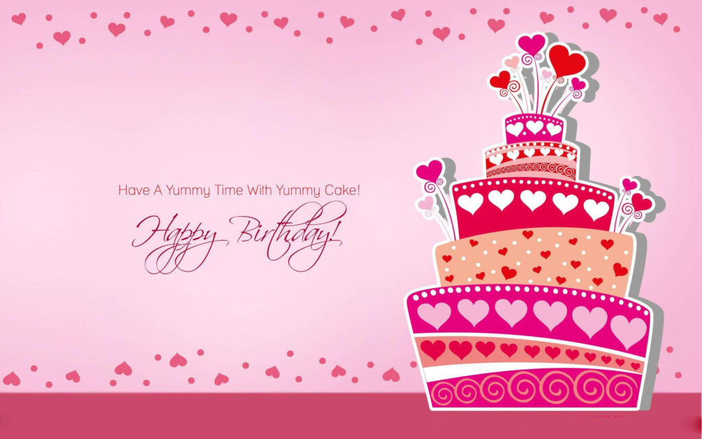 Cake Extravaganza: A Pink Hearts Birthday Bash Wallpaper
