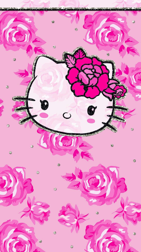 Charming Pink Floral Wallpaper with Adorable Character Design