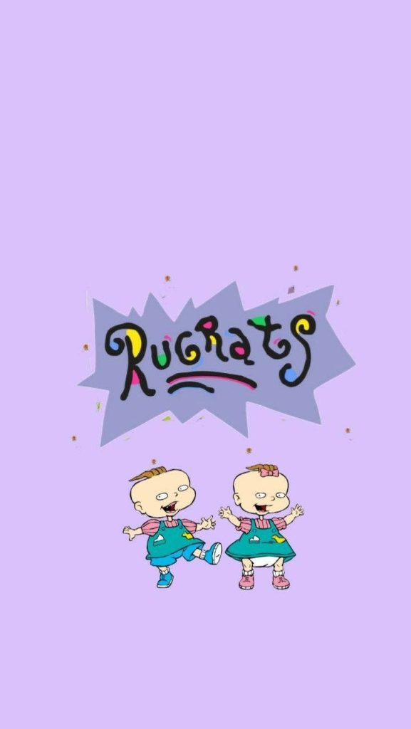 Purple Rugrats wallpaper with 90s nostalgia featuring Phil and Lil DeVille and show logo