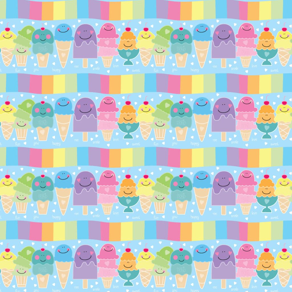 Cute ice cream wallpaper with smiling popsicles sundaes pastel hearts and rainbow colors