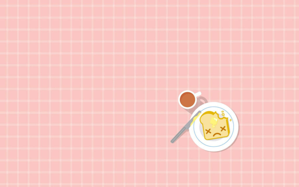 Charming Bread & Coffee Desktop Wallpaper: Cute Sad Slice Design