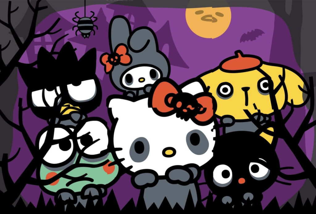 Cute Sanrio Halloween Wallpaper: Spooky Background & Costumed Characters