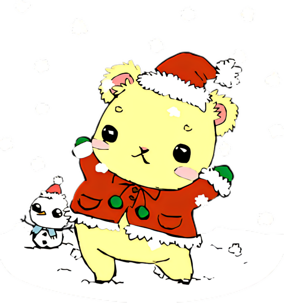 Whimsical Holiday Wallpaper: Cute Cartoon Bear & Snowman in Snow