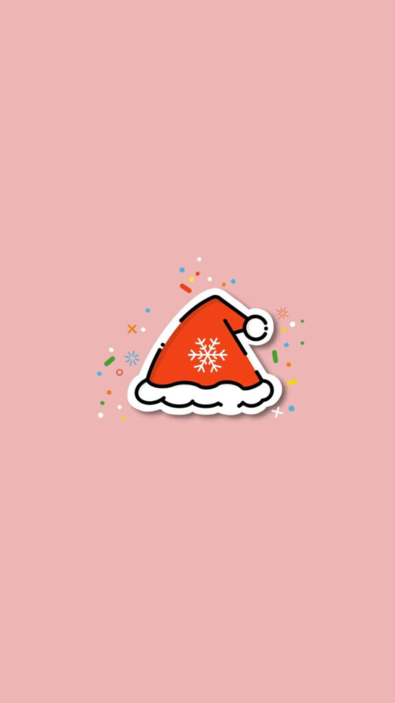 Festive Santa Hat Wallpaper: Cute Pink Aesthetic with Snowflakes